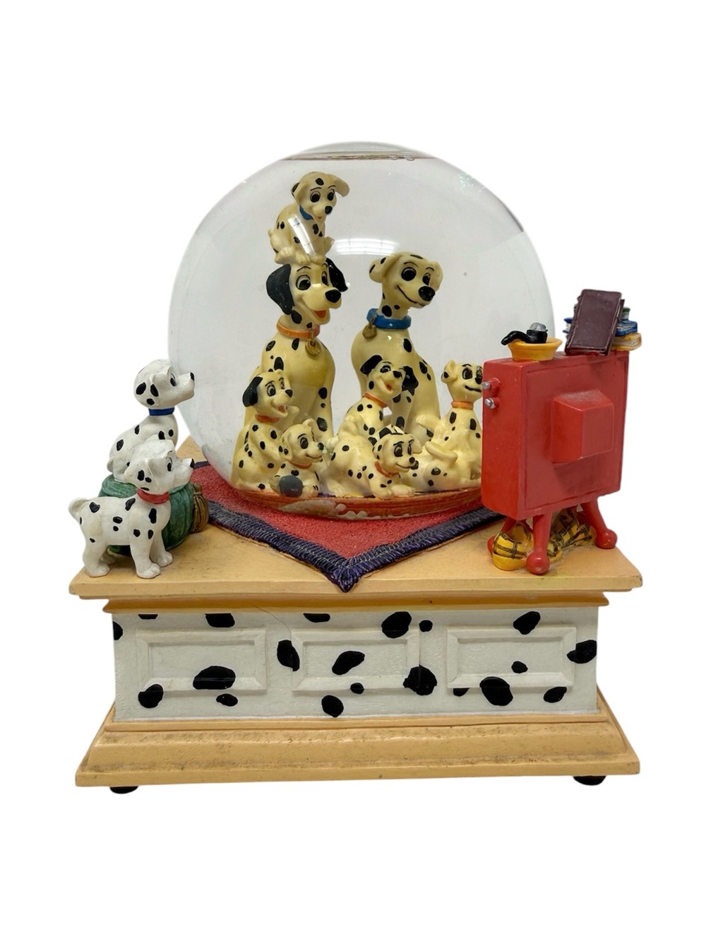 Vintage Disney 101 Dalmatians 1996 Musical Snow Globe Dogs Watching TV